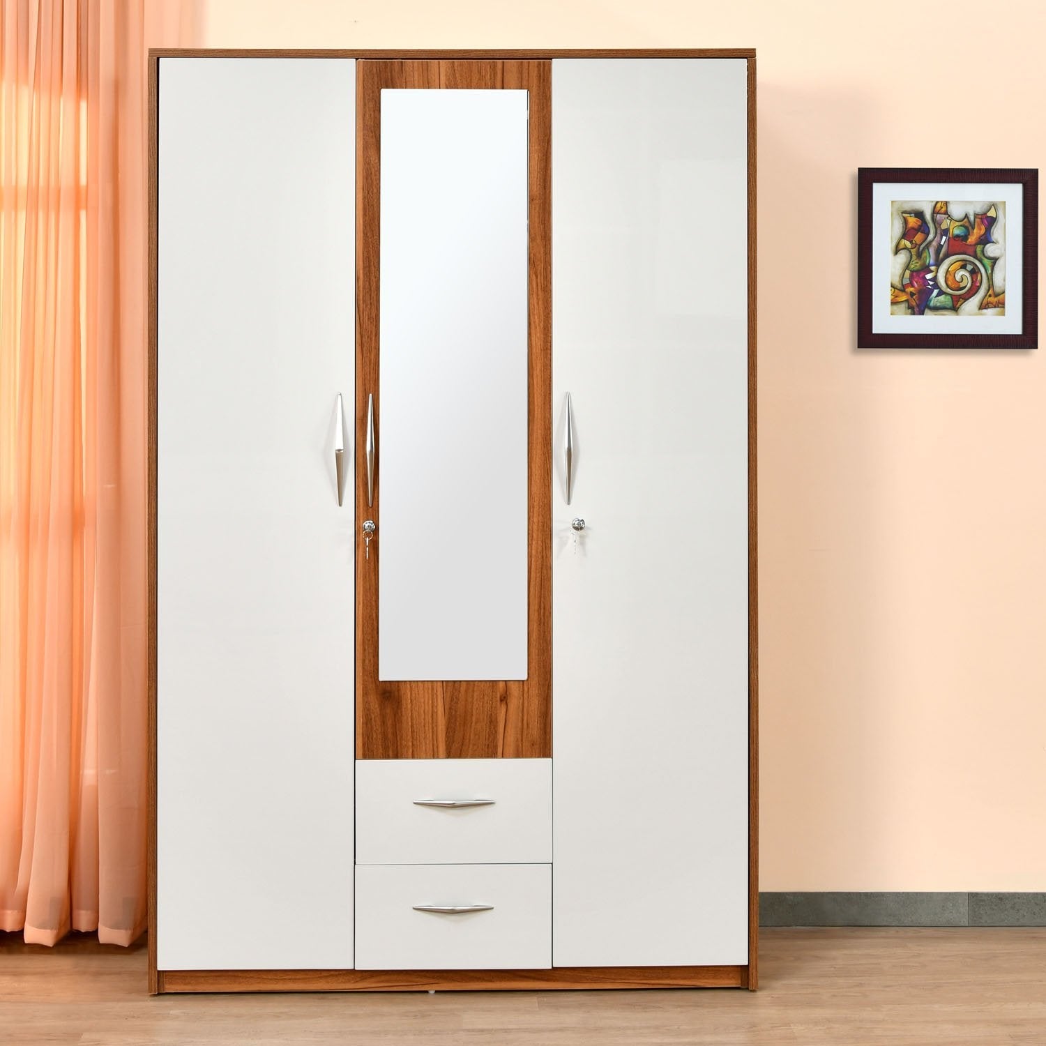 Wooden 3 Door & Mirror Wardrobe -