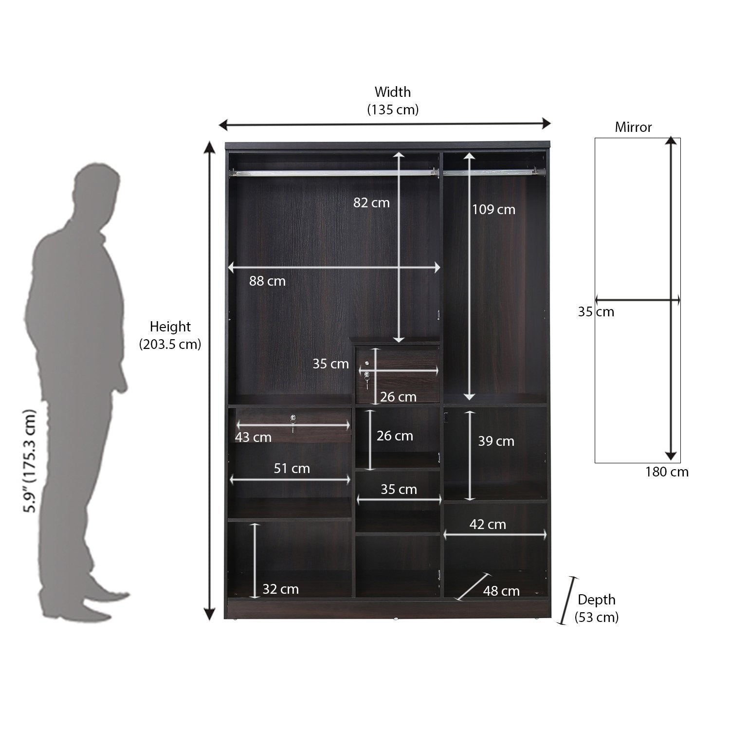 Wooden 3 Door & Mirror Wardrobe -