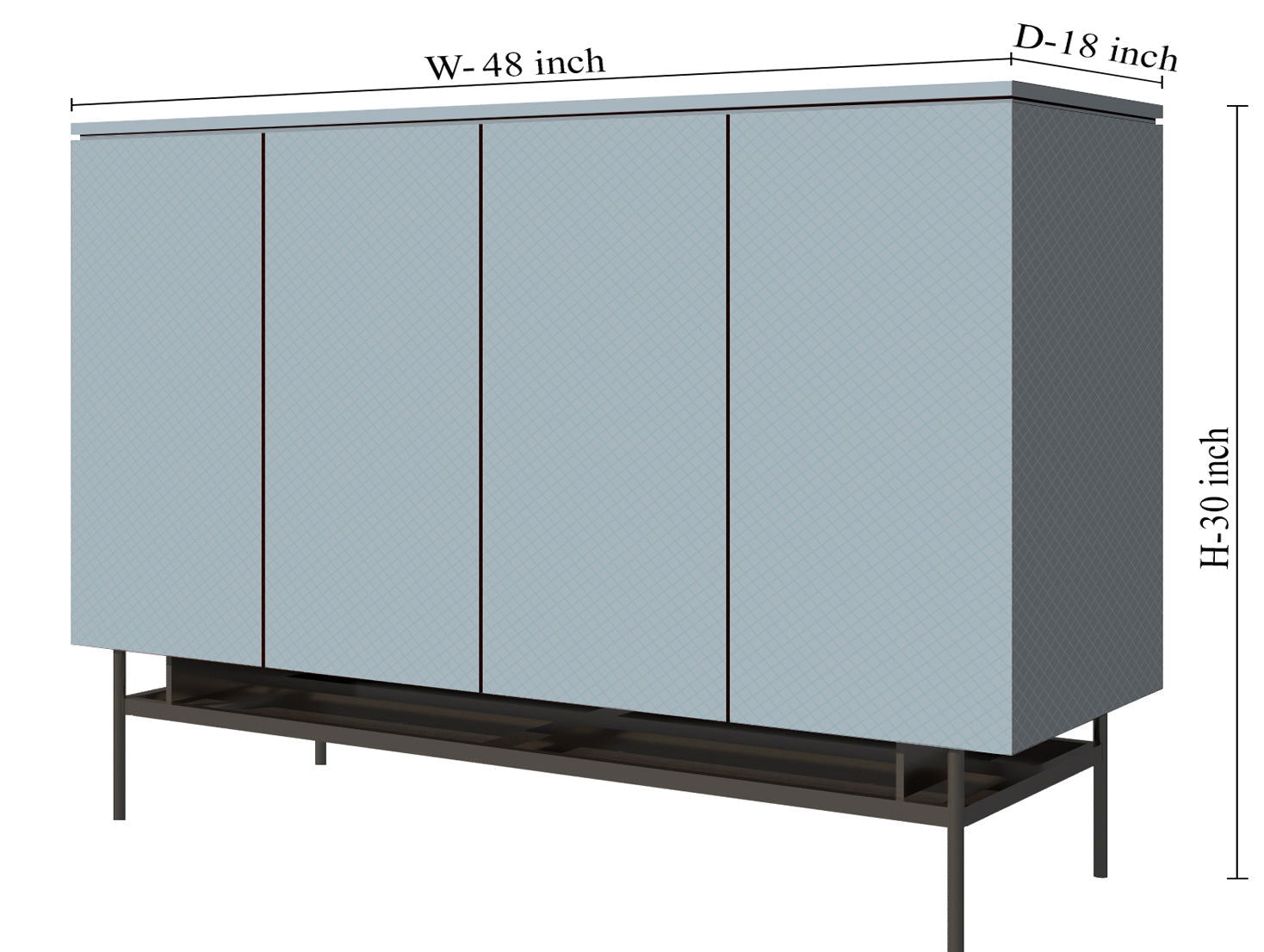 Wooden Ash Grey Contemporary Console Storage with Metal Base -