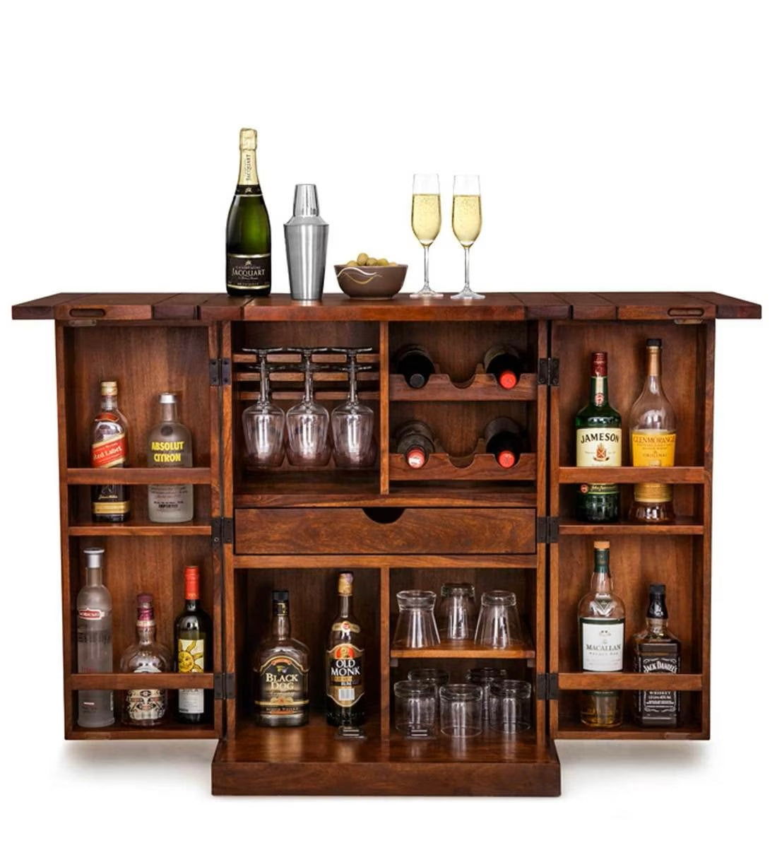 Wooden Bar Cabinet with Metal Base -