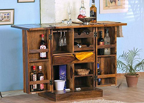 Wooden Bar Cabinet with Metal Base -