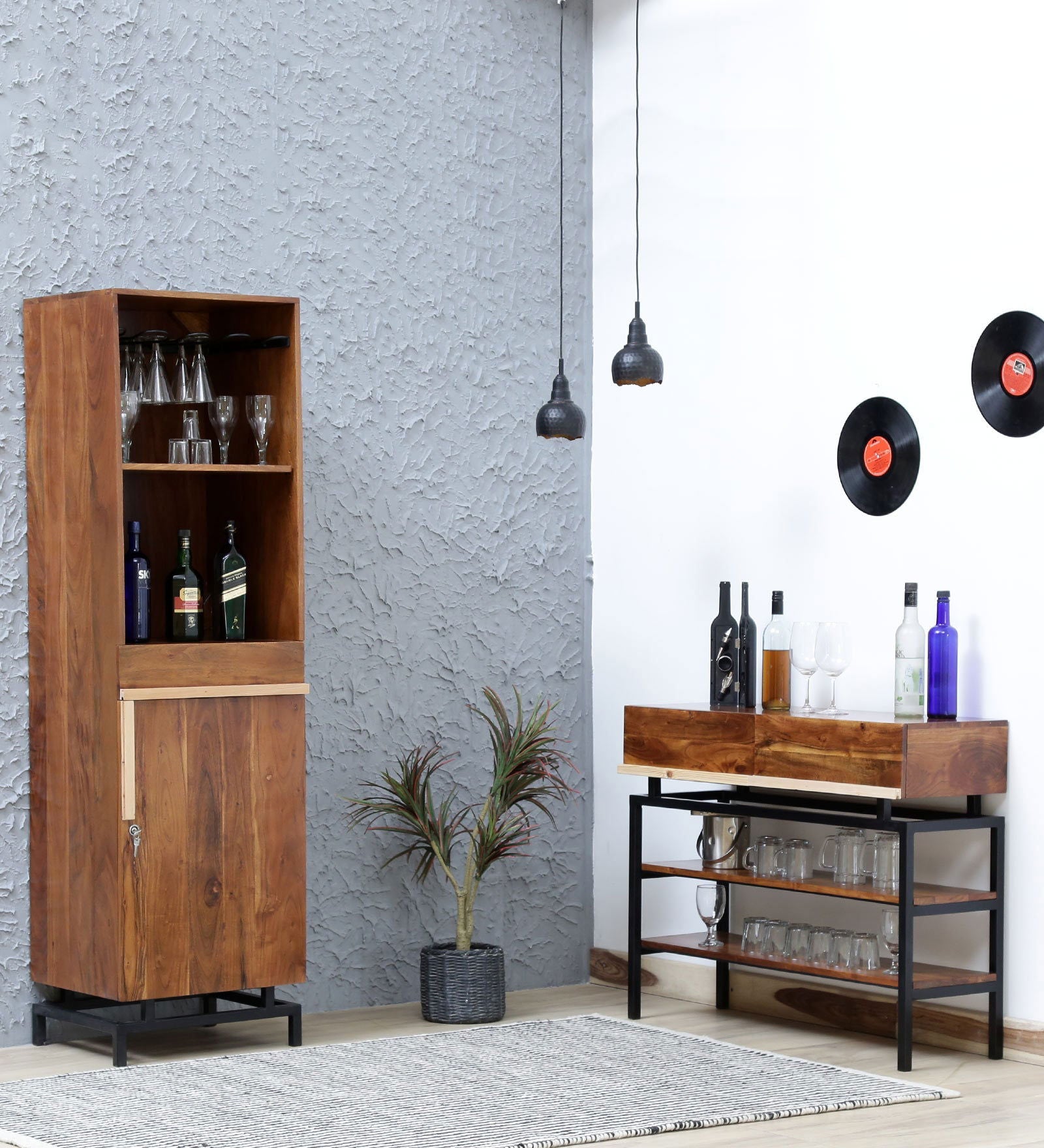 Wooden Bar Cabinet with Metal Base -
