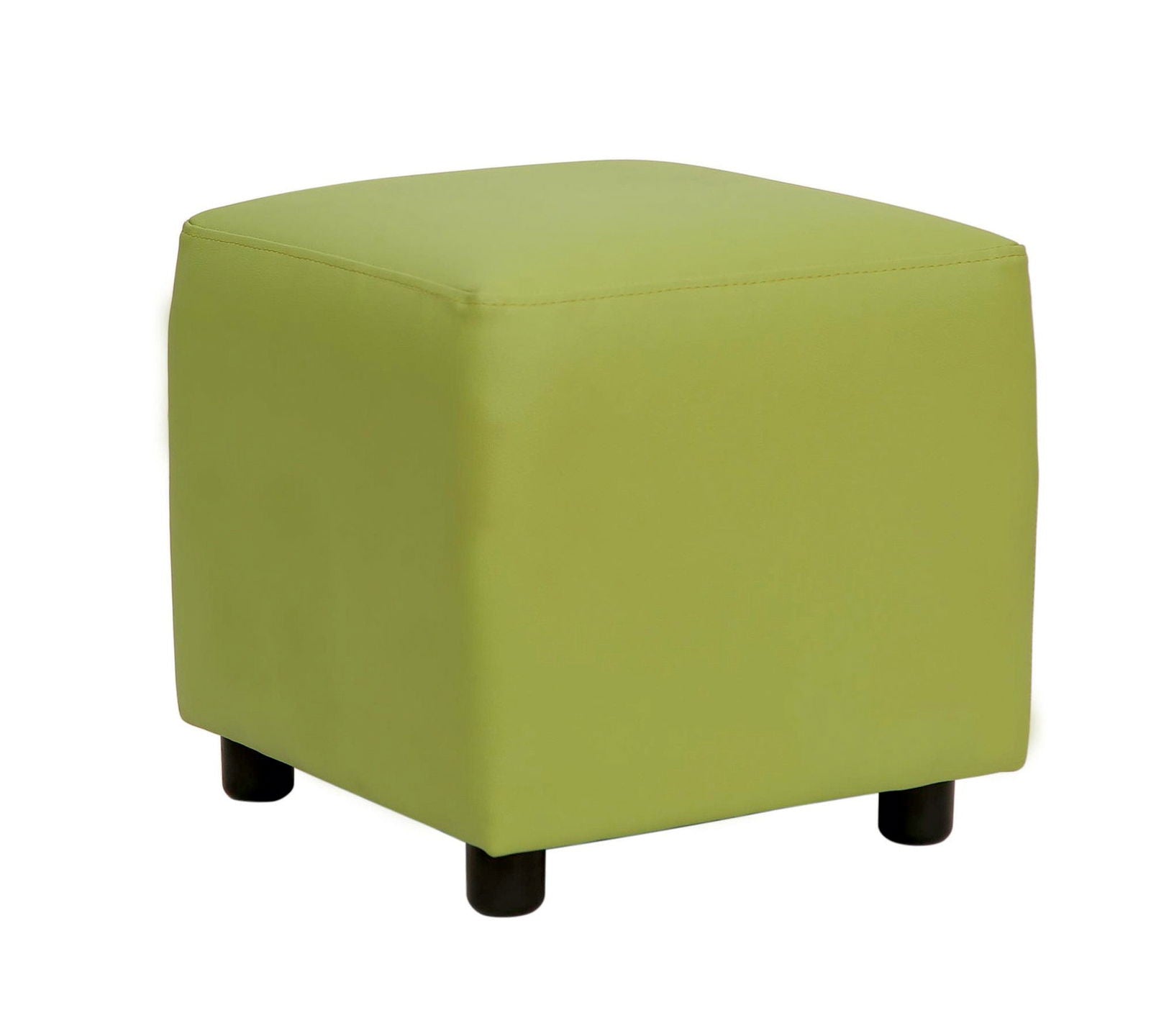 Wooden Base Cube Shape Leatherette Pouffe Footrest -