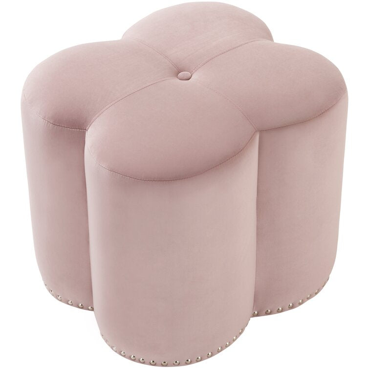 Wooden Base Pouffe With Fabric Upholstery -
