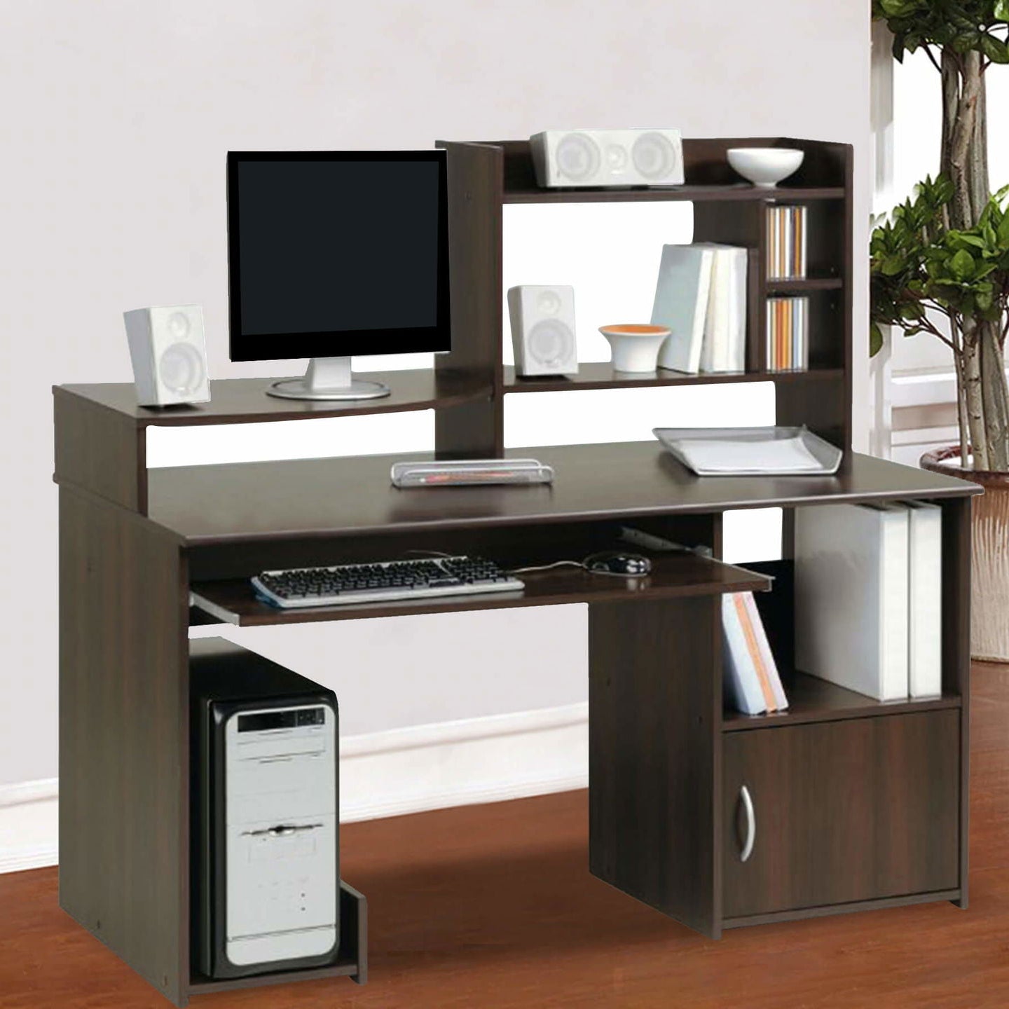 Compact study workstation with contemporary wooden style