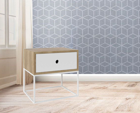 Wooden Drawer Side End Table with Metal Legs -