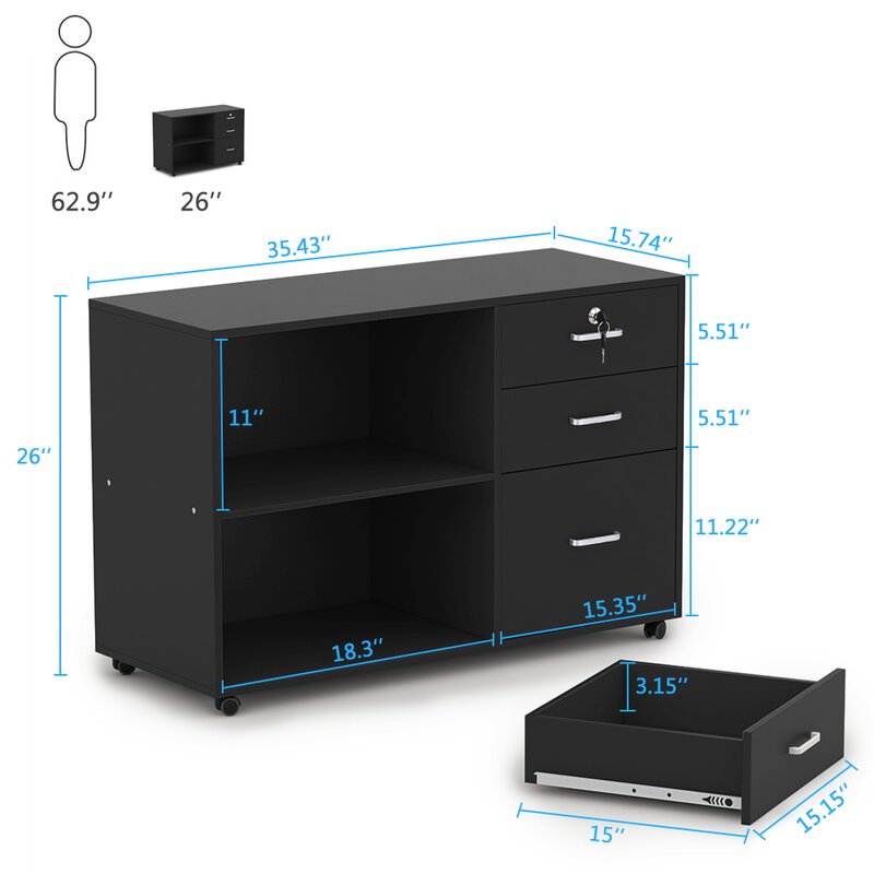 Wooden Drawer and Pedestal with Wheel Base -