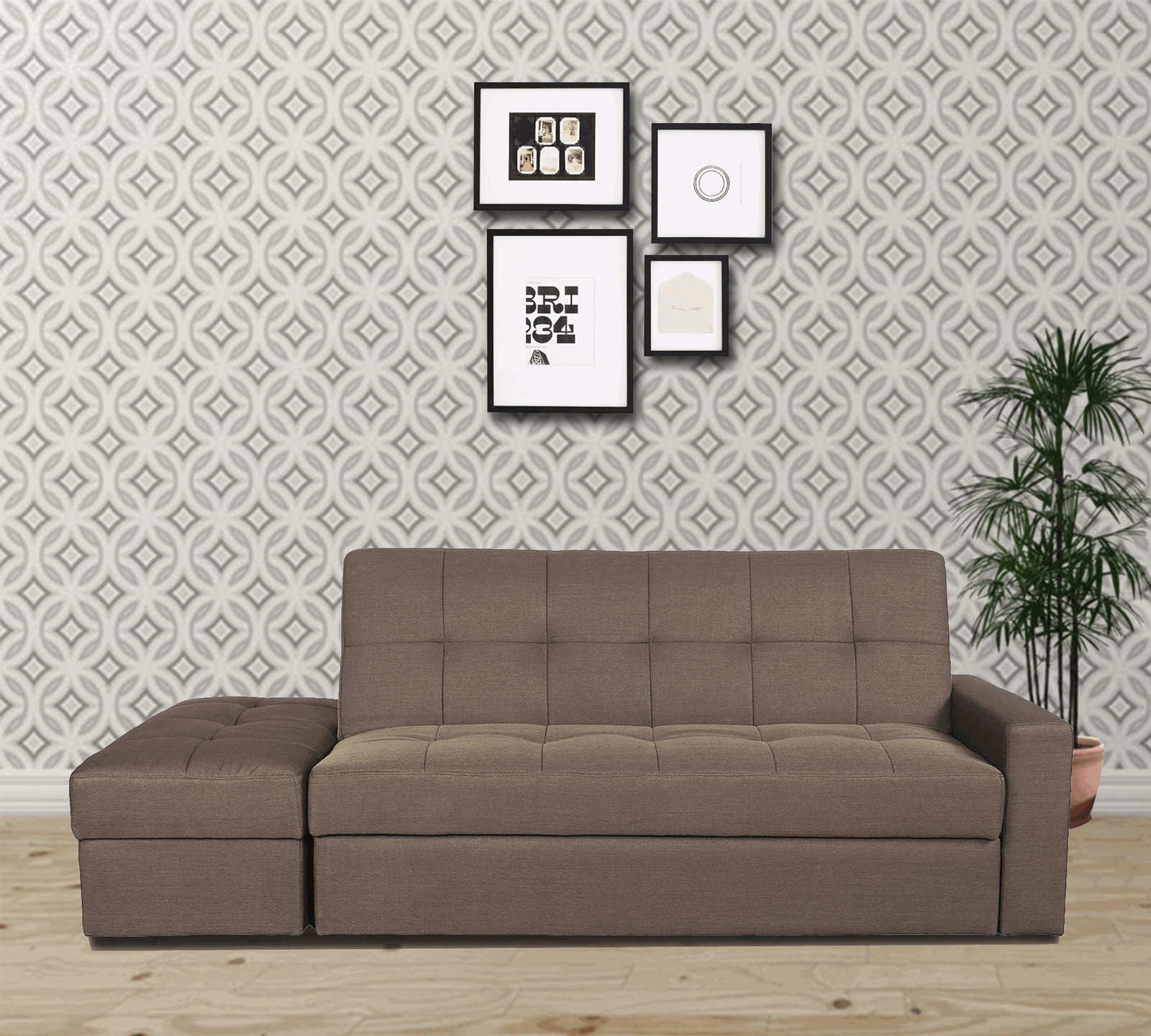 Wooden Frame Convertible Fabric Sofa Cum Bed -