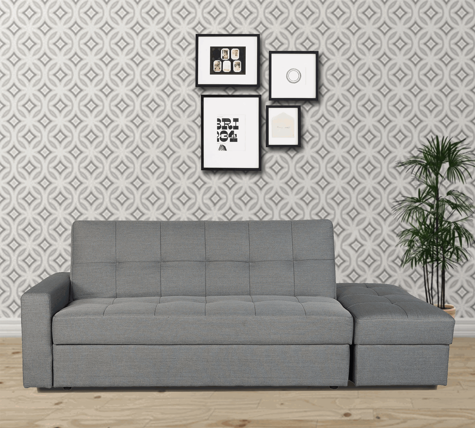 Wooden Frame Convertible Fabric Sofa Cum Bed -