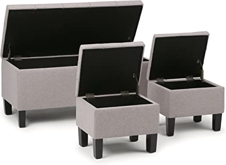 Wooden Frame Fabric Ottoman with Storage -