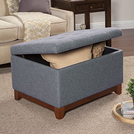 Wooden Frame Fabric Ottoman with Storage -