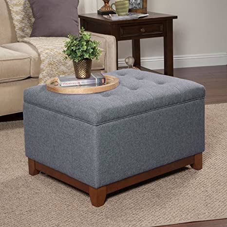 Wooden Frame Fabric Ottoman with Storage -