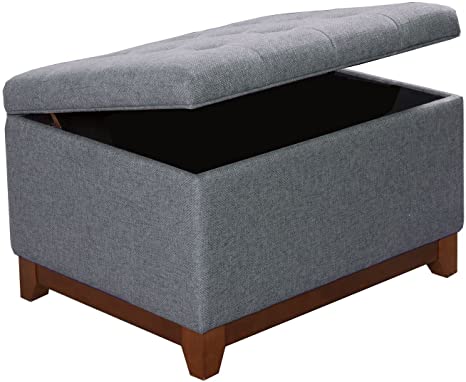 Wooden Frame Fabric Ottoman with Storage -