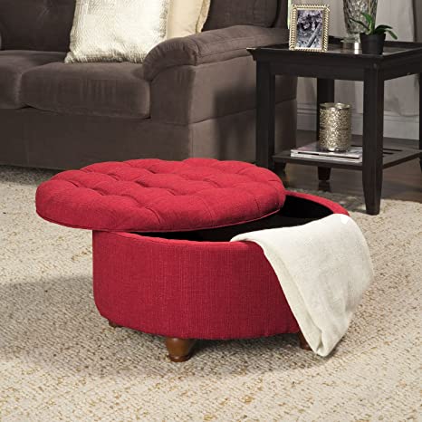 Wooden Frame Fabric Ottoman with Storage -