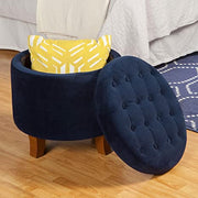 Wooden Frame Fabric Pouffe with Storage -