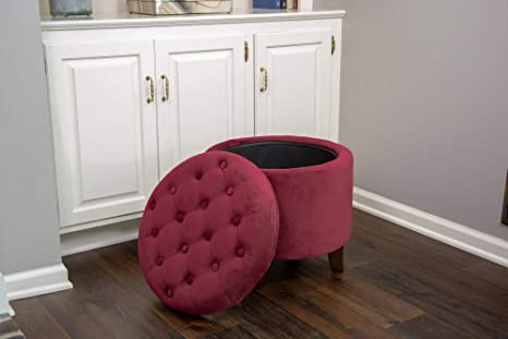 Wooden Frame Fabric Pouffe with Storage -