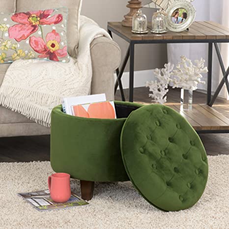 Wooden Frame Fabric Pouffe with Storage -
