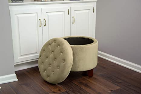 Wooden Frame Fabric Pouffe with Storage -
