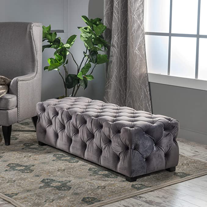 Wooden Frame Fabric Rectangle Ottoman -