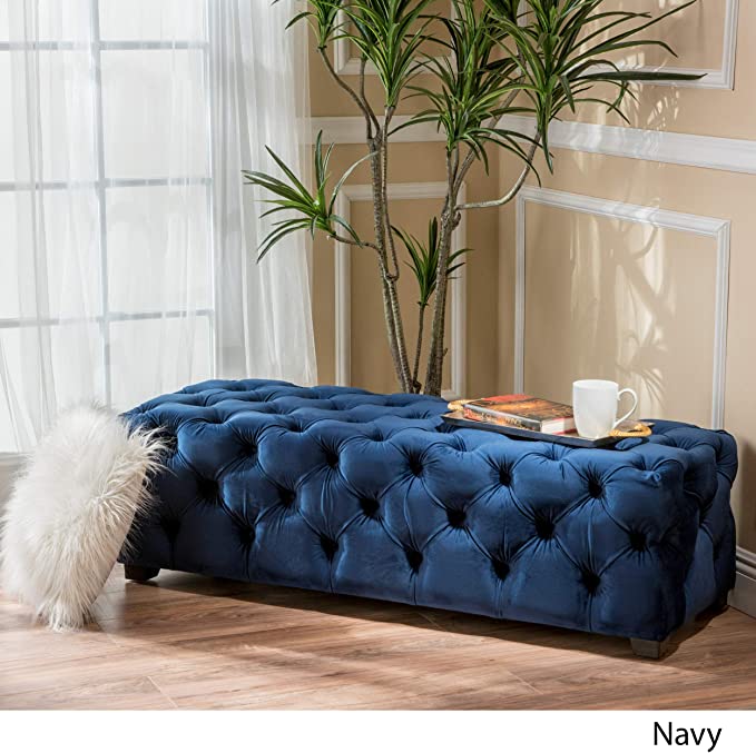Wooden Frame Fabric Rectangle Ottoman -