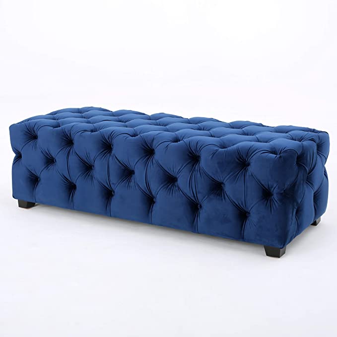 Wooden Frame Fabric Rectangle Ottoman -