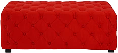 Wooden Frame Fabric Rectangle Ottoman -
