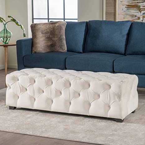 Wooden Frame Fabric Rectangle Ottoman -