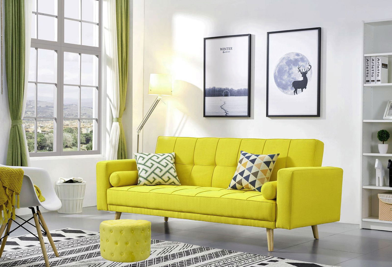 Wooden Frame Fabric Round Ottoman -