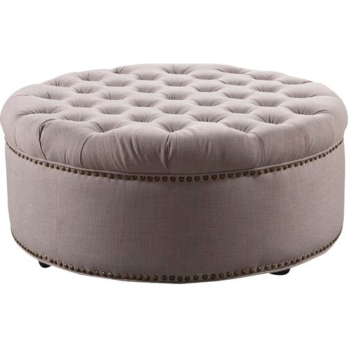 Wooden Frame Fabric Round Ottoman -