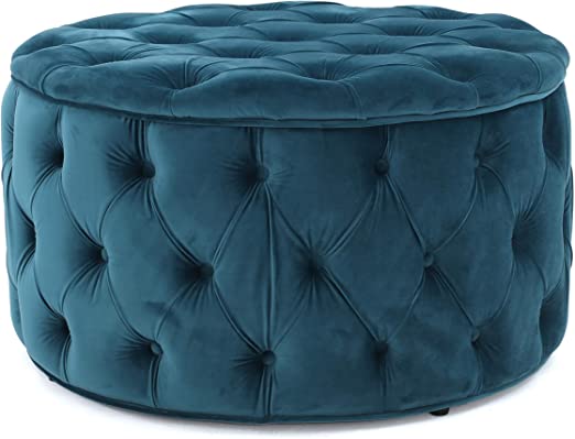 Wooden Frame Fabric Round Ottoman -