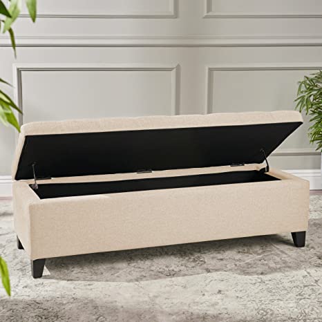 Wooden Frame Fabric Wide Ottoman with Storage -