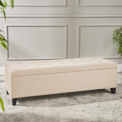 Wooden Frame Fabric Wide Ottoman with Storage -