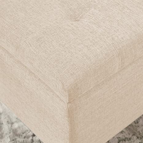 Wooden Frame Fabric Wide Ottoman with Storage -