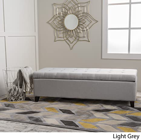 Wooden Frame Fabric Wide Ottoman with Storage -