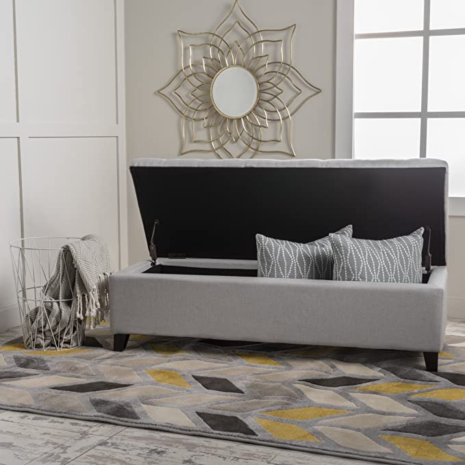 Wooden Frame Fabric Wide Ottoman with Storage -