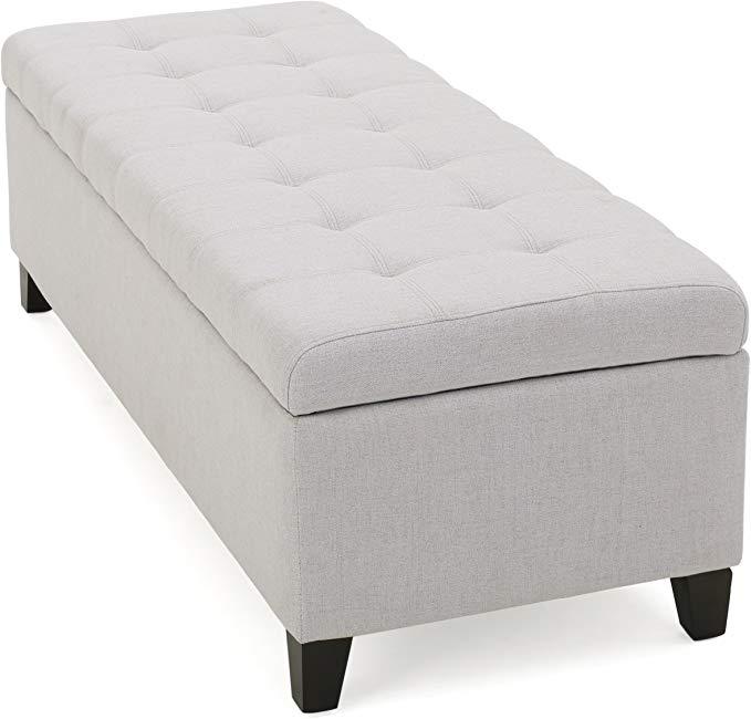 Wooden Frame Fabric Wide Ottoman with Storage -