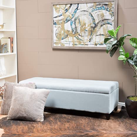 Wooden Frame Fabric Wide Ottoman with Storage -