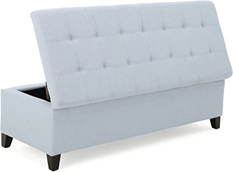 Wooden Frame Fabric Wide Ottoman with Storage -