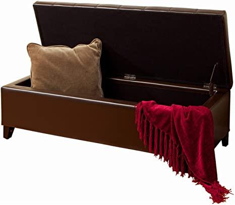 Wooden Frame Leatherette Ottoman with Storage -