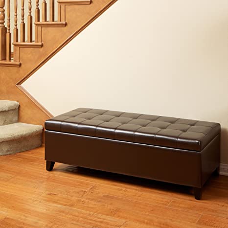 Wooden Frame Leatherette Ottoman with Storage -