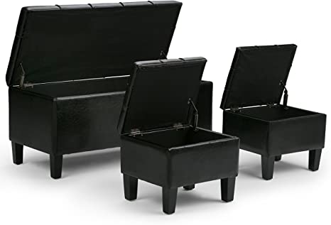 Wooden Frame Leatherette Ottoman with Storage -