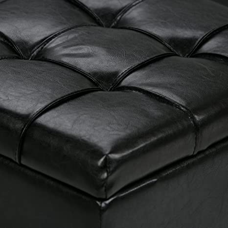 Wooden Frame Leatherette Ottoman with Storage -