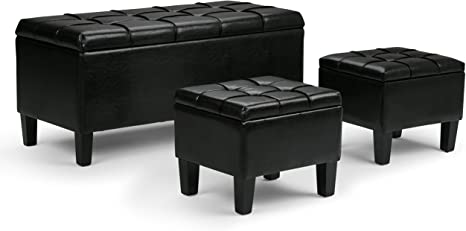Wooden Frame Leatherette Ottoman with Storage -