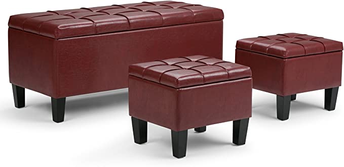 Wooden Frame Leatherette Ottoman with Storage -