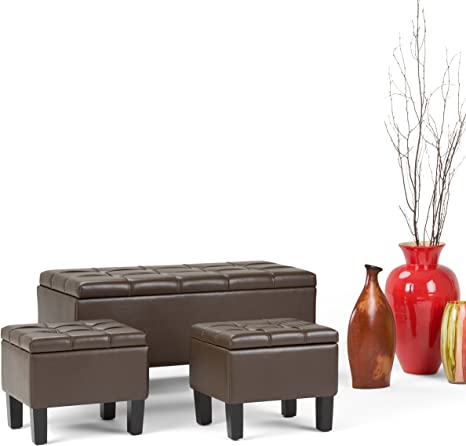 Wooden Frame Leatherette Ottoman with Storage