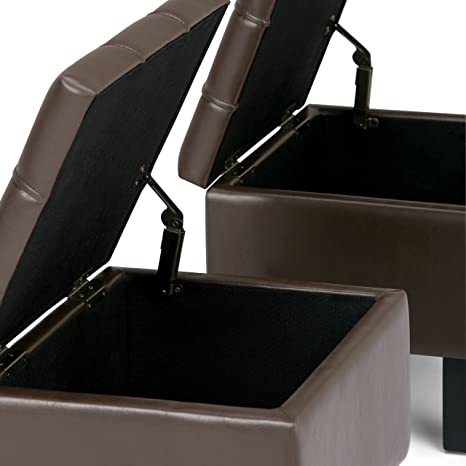 Wooden Frame Leatherette Ottoman with Storage -