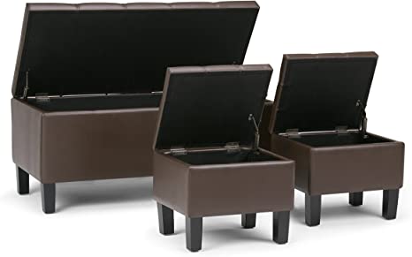 Wooden Frame Leatherette Ottoman with Storage -