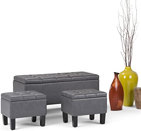 Wooden Frame Leatherette Ottoman with Storage -