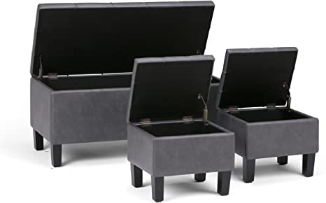 Wooden Frame Leatherette Ottoman with Storage -