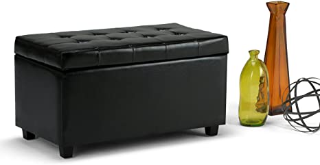 Wooden Frame Leatherette Ottoman with Storage -